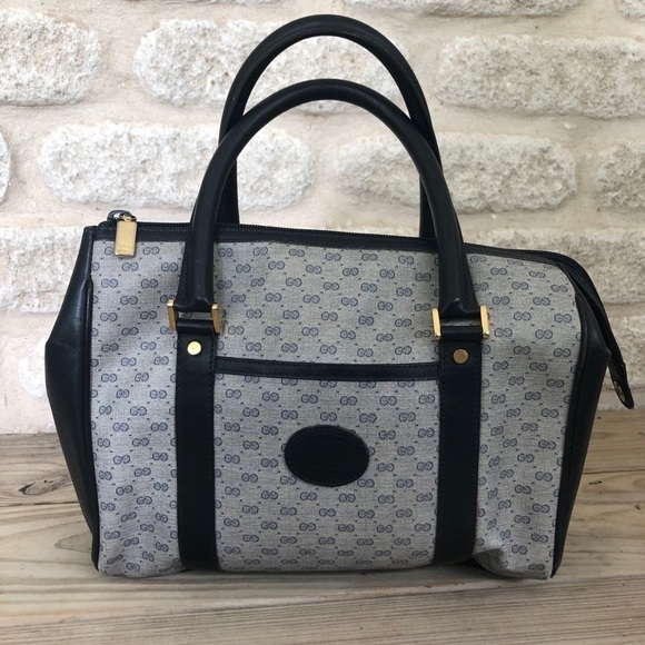 Gucci Navy Microguccissima satchel bag 1980s VTG - Picture 1 of 16